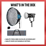 Nanlite Forza 300B II Spotlight with Nanlite Rapid 120 Parabolic Softbox Bundle