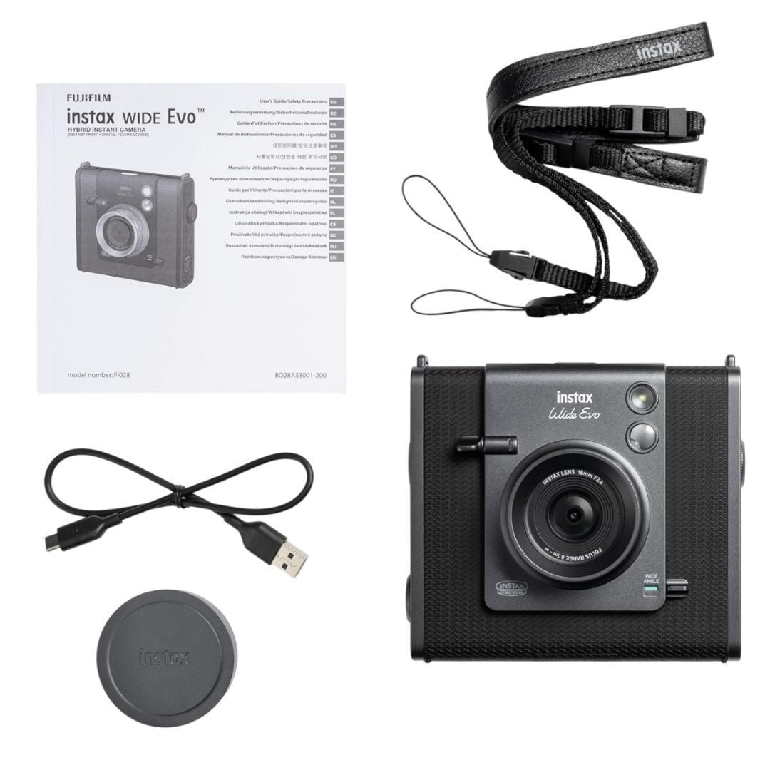 Fujifilm Instax Wide Evo Black with Monochrome Film and Accessories Kit