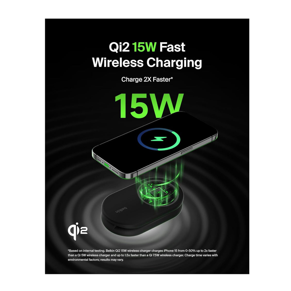Belkin 2-in-1 Magnetic Foldable Wireless Charger 15W for IPhone (Black) (Open Box)