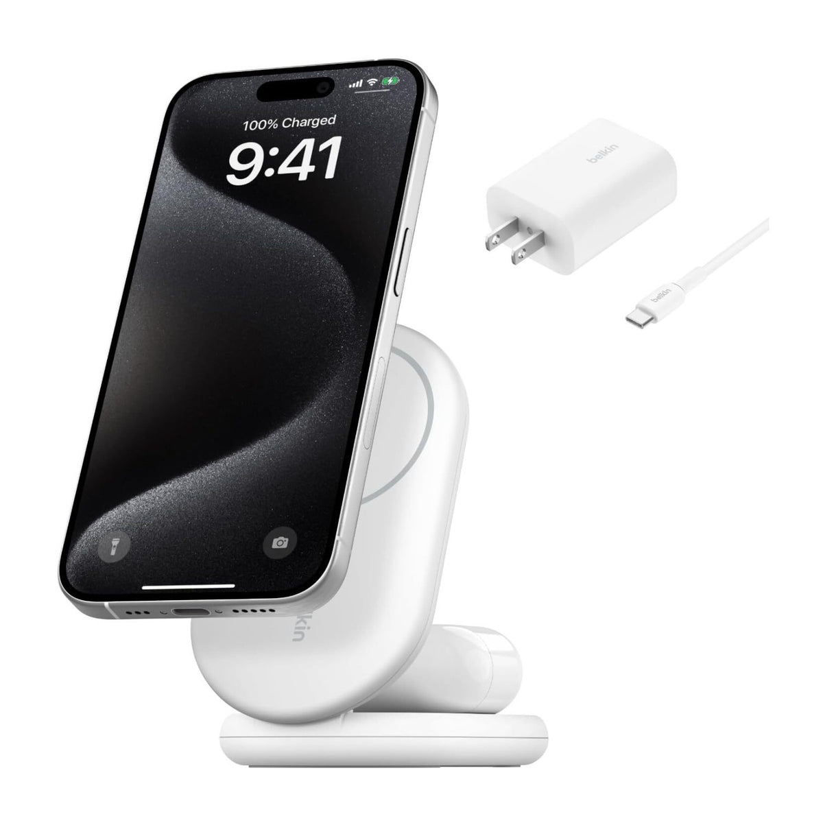 Belkin 2-in-1 Magnetic Foldable Wireless Charger 15W for IPhone (White) (Open Box)
