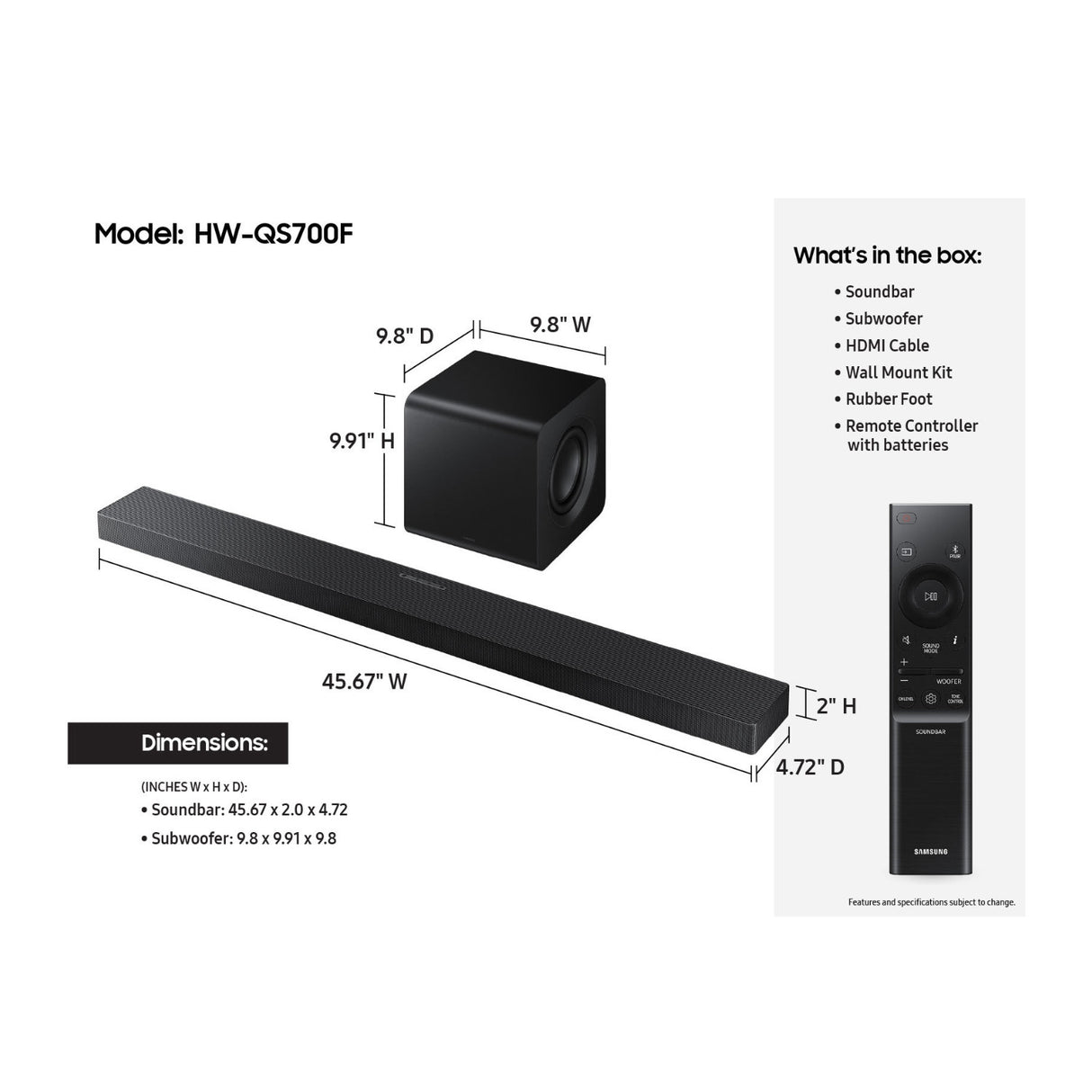Samsung HW-QS700F 3.1.2-Channel Dolby Atmos Soundbar and Subwoofer System