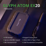 Glyph Atom EX20 High-Intensity 8TB Portable NVMe SSD with USB-C 3.2 Port (Black) (Open Box)