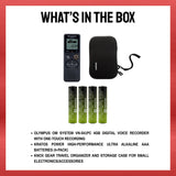 Olympus OM System 4GB Voice Recorder with Batteries (4-Pack) and Case Bundle