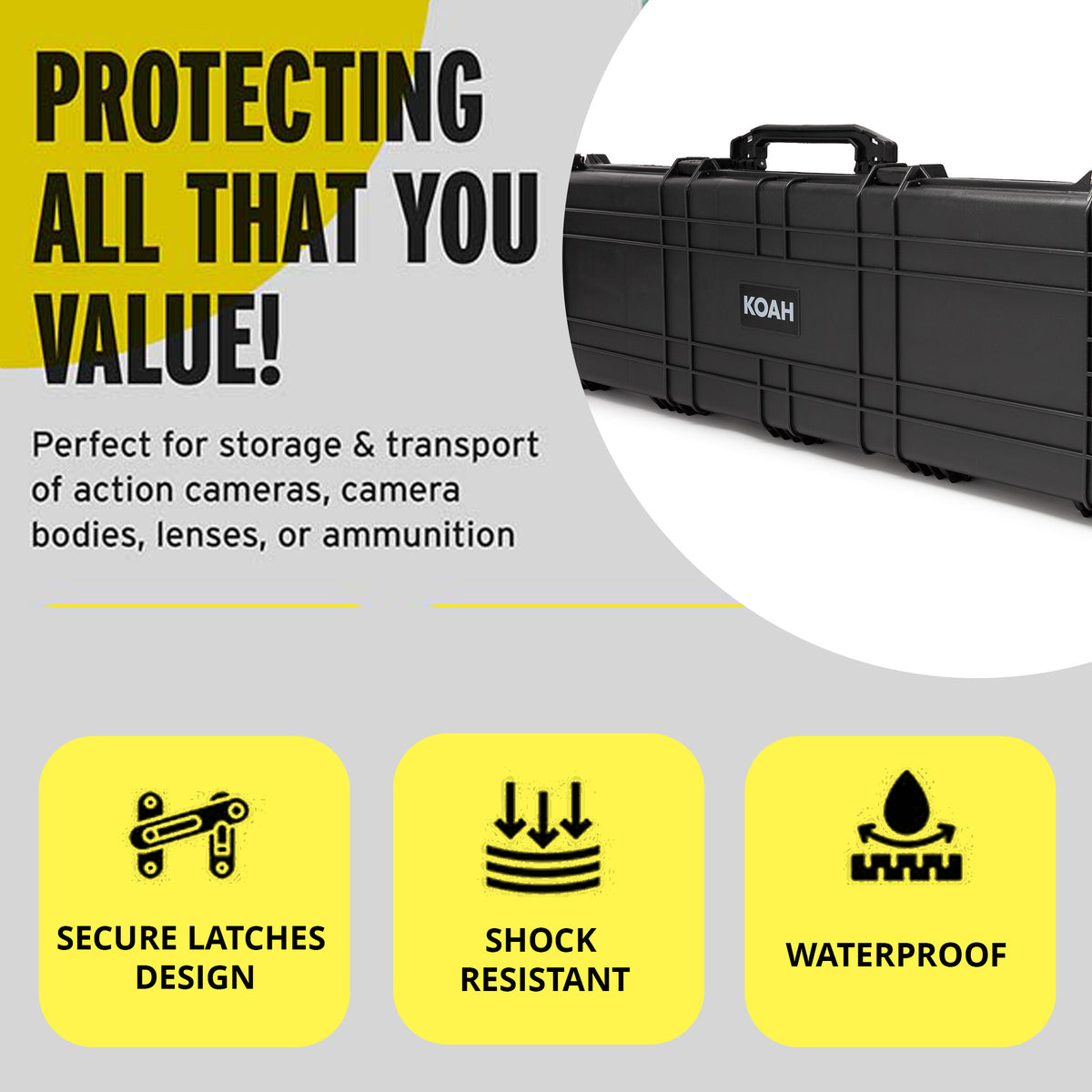 Koah 53-Inch Weatherproof Protective Roller Rifle Hard Case (Black) (Open Box)