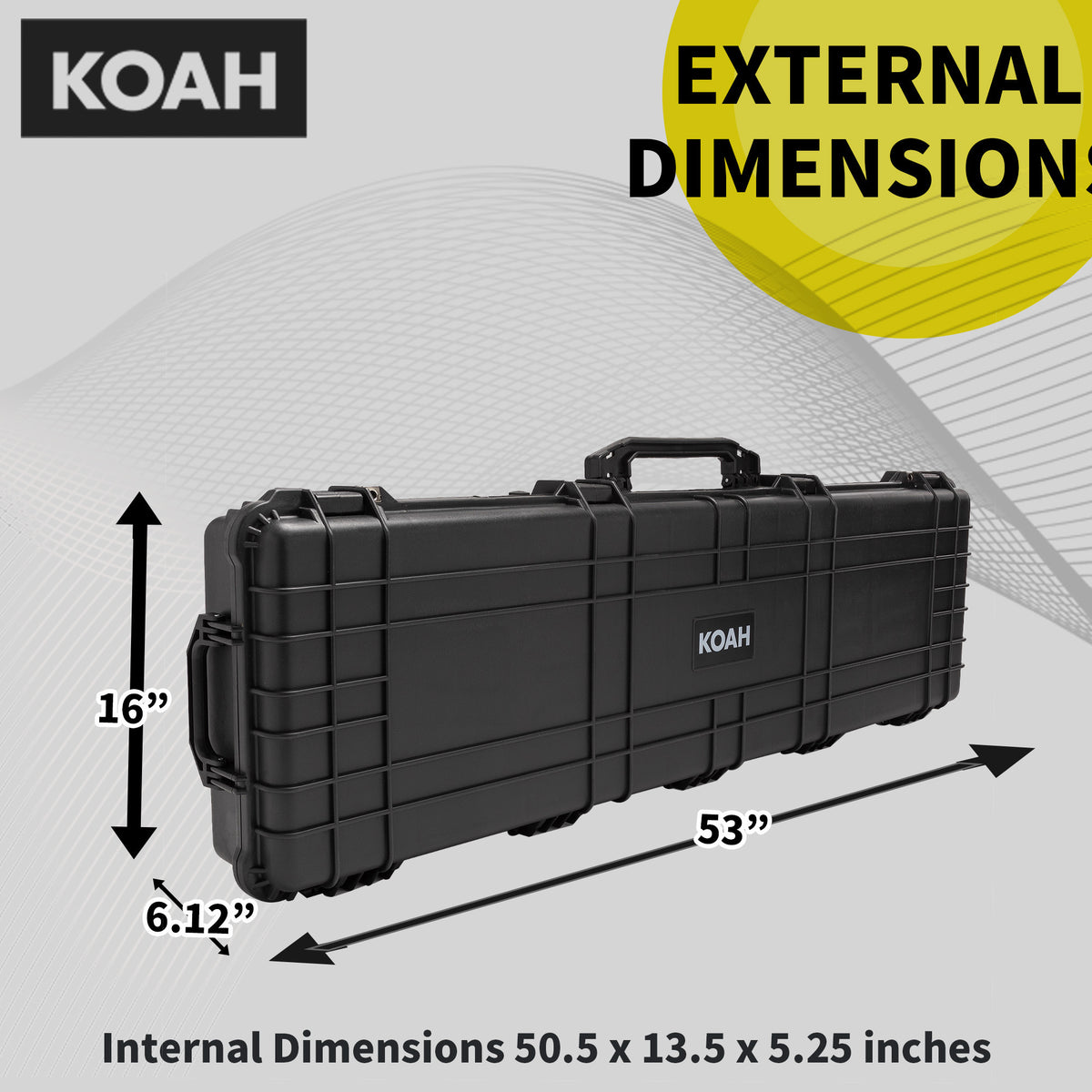 Koah 53-Inch Weatherproof Protective Roller Rifle Hard Case (Black) (Open Box)