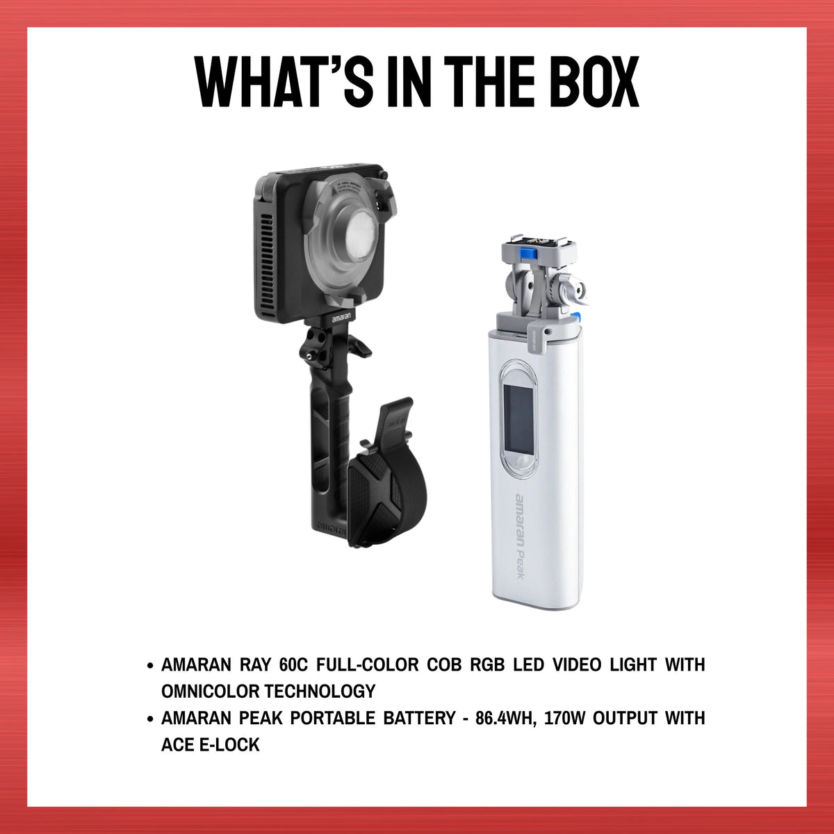 Amaran Ray 60c RGB LED Video Light Bundle with Portable Battery with Ace E-Lock