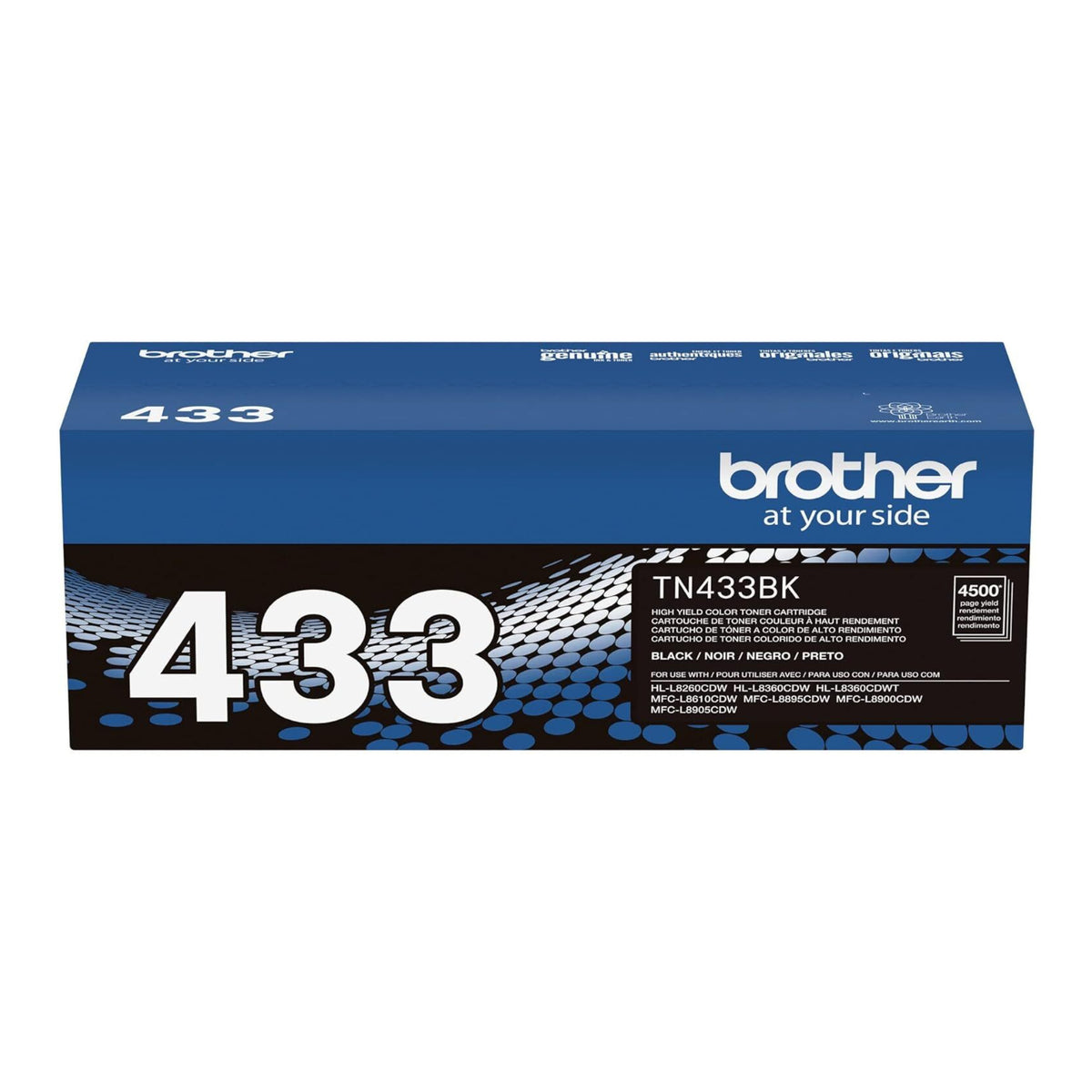 Brother Genuine TN433BK High-Yield Black Toner Cartridge - Up to 4,500 Pages