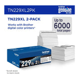 Brother Genuine TN229XL2PK Black High Yield Toner Cartridge (Twin Pack)