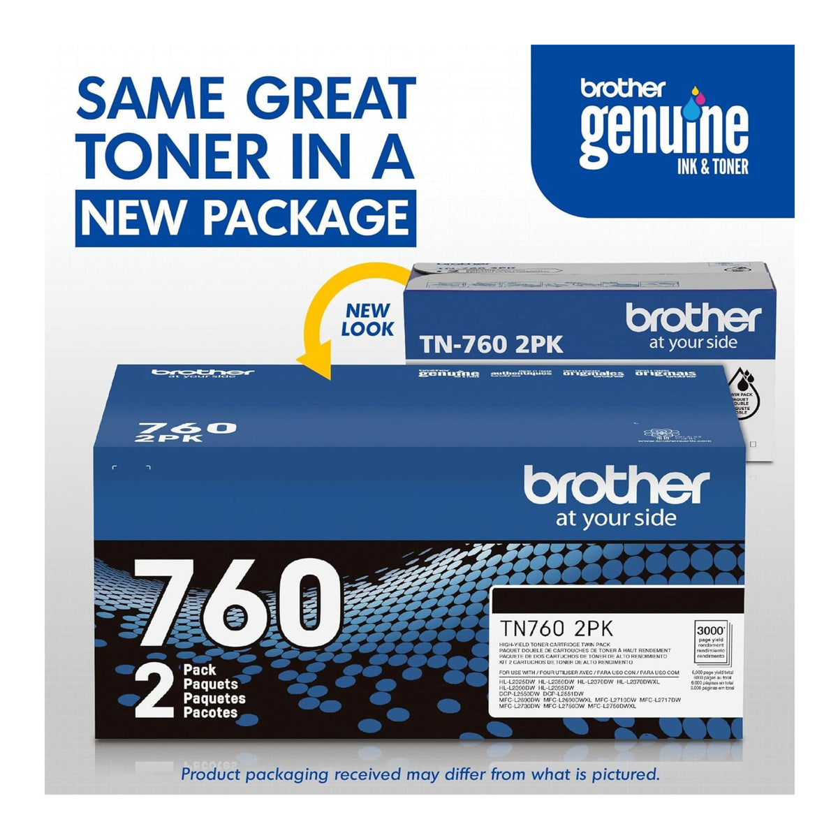 Brother Genuine TN7602PK High-Yield Black Toner Cartridge (Twin Pack)