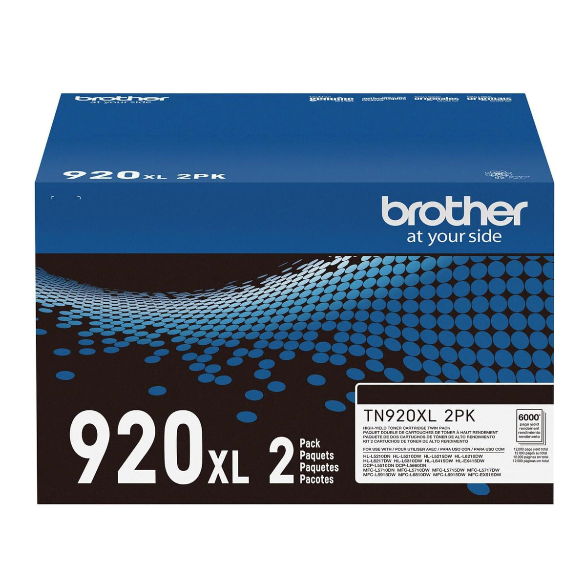 Brother Genuine TN920XL High-Yield Black Toner Cartridge 2-Pack (12,000 PPC)