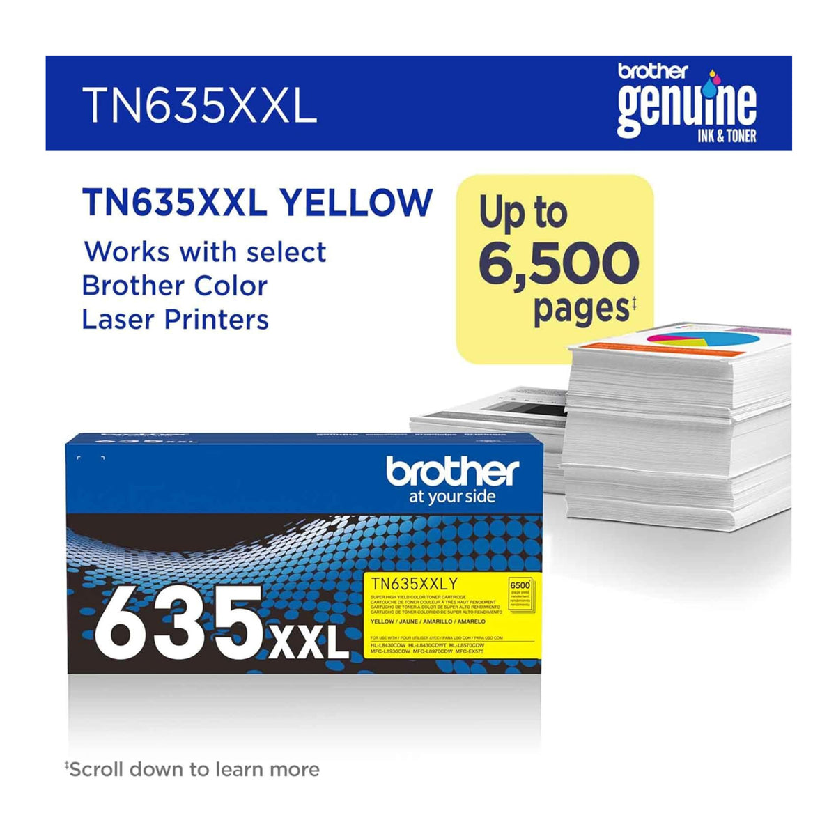 Brother Genuine TN635XXLY Super High Yield Toner Cartridge (Yellow)