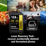 Lexar 128GB Professional 2000x SD Card, UHS-II (2-Pack) (Open Box)