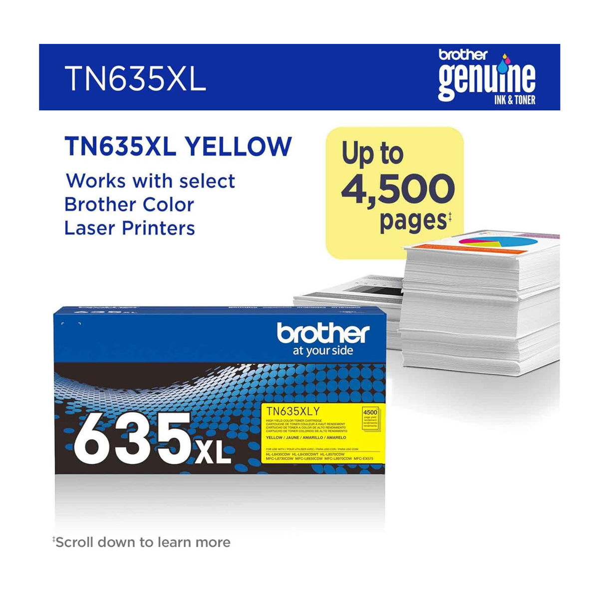 Brother Genuine TN635XLY High Yield Yellow Toner Cartridge (1 Pack)