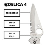 Spyderco Delica 4 Signature Knife with 2.95 Inch VG-10 Steel Blade and Stainless Steel Handle