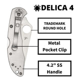 Spyderco Delica 4 Signature Knife with 2.95 Inch VG-10 Steel Blade and Stainless Steel Handle