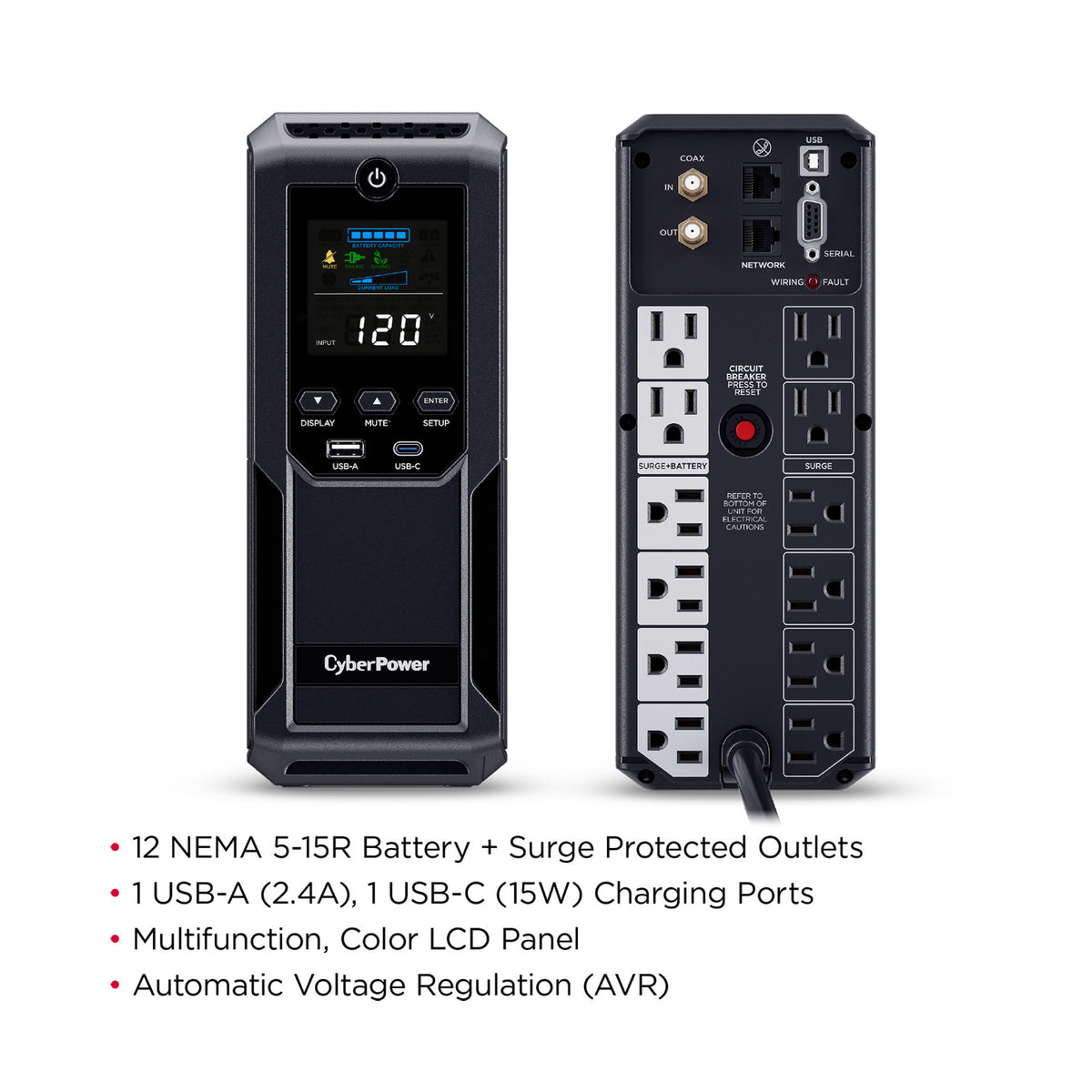CyberPower CP1500AVRLCD3 Mini Tower UPS Battery Backup and Surge Protector