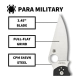 Spyderco Para Military 2 Left Handed Folding Knife 3.4 Inch CPM S45VN Blade G10 Handle