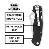 Spyderco Para Military 2 Left Handed Folding Knife 3.4 Inch CPM S45VN Blade G10 Handle