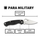 Spyderco Para Military 2 Left Handed Folding Knife 3.4 Inch CPM S45VN Blade G10 Handle