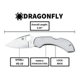 Spyderco Dragonfly Folding Knife - VG-10 PlainEdge Blade, Stainless Steel Handle, Back Lock