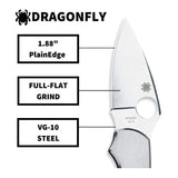 Spyderco Dragonfly Folding Knife - VG-10 PlainEdge Blade, Stainless Steel Handle, Back Lock