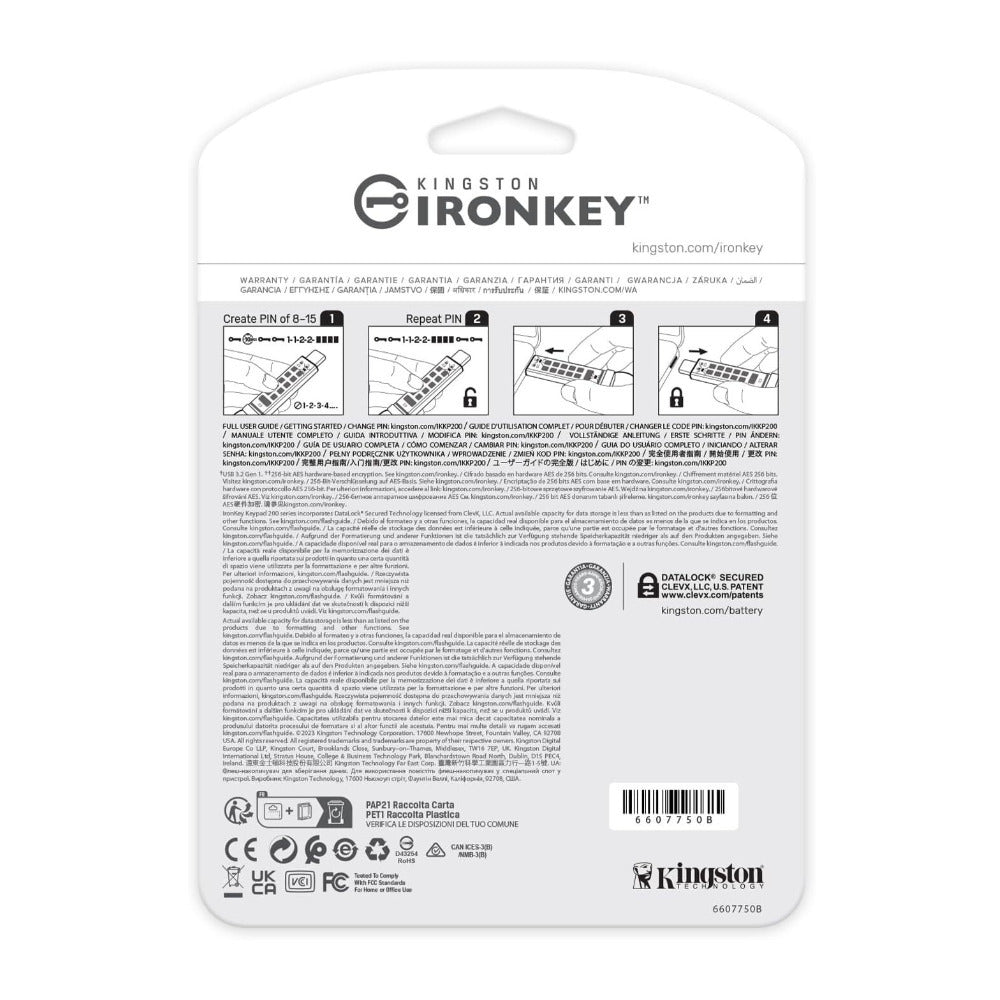 Kingston Ironkey Keypad 200 USB-C 256GB Encrypted Flash Drive (Blue)