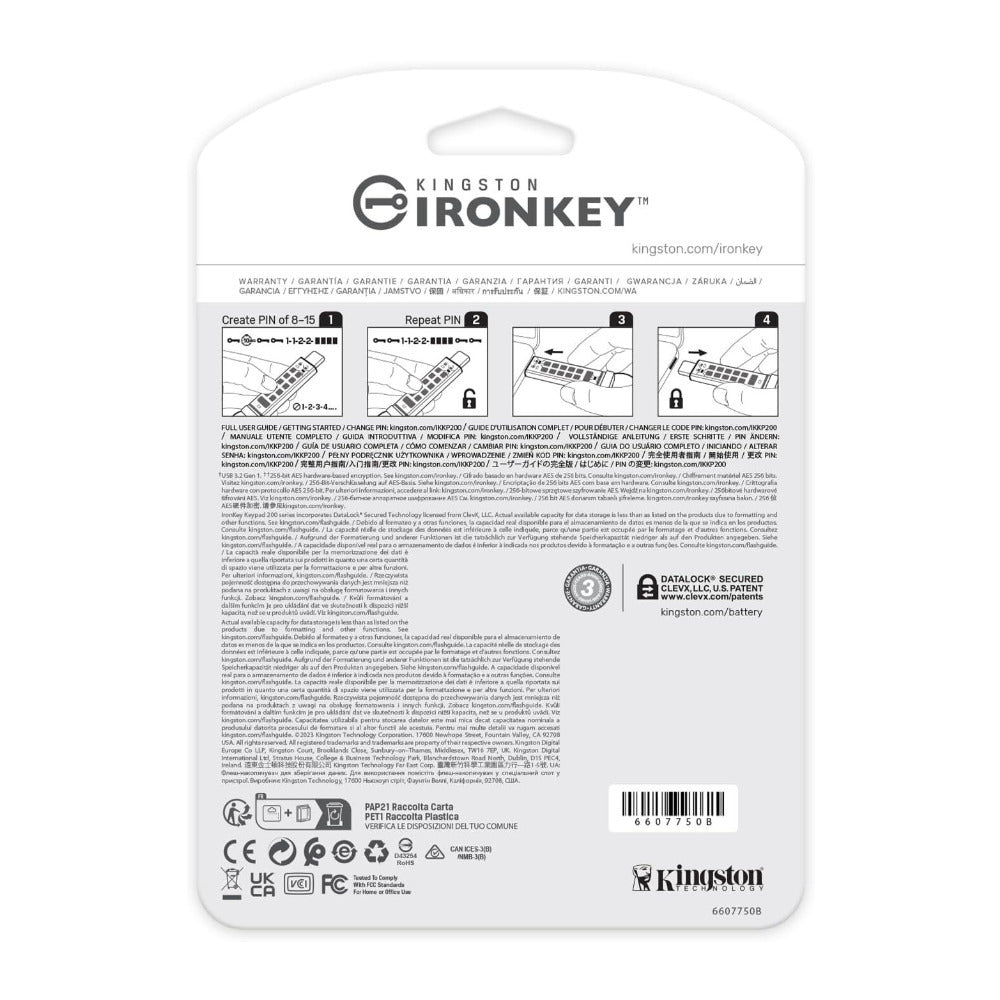 Kingston Ironkey Keypad 200 USB-C 128GB Encrypted Flash Drive (Blue)