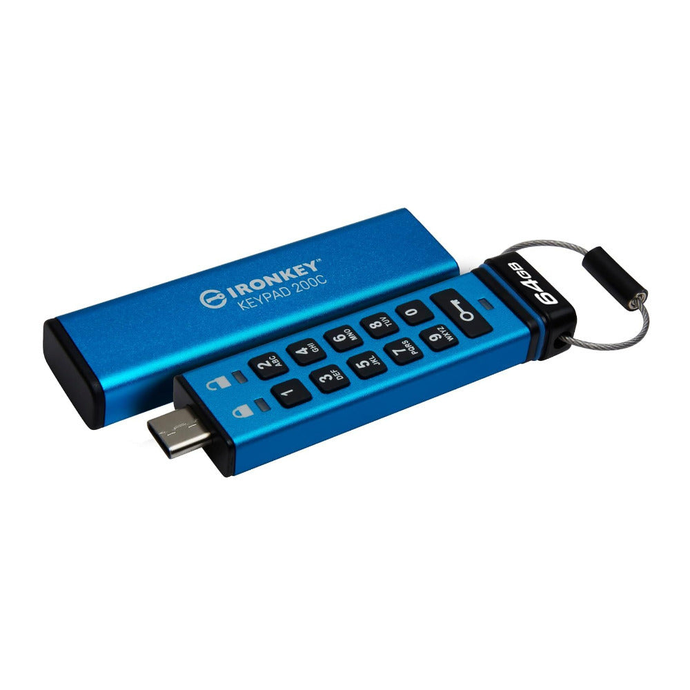 Kingston Ironkey Keypad 200 USB-C 64GB Encrypted Flash Drive (Blue)