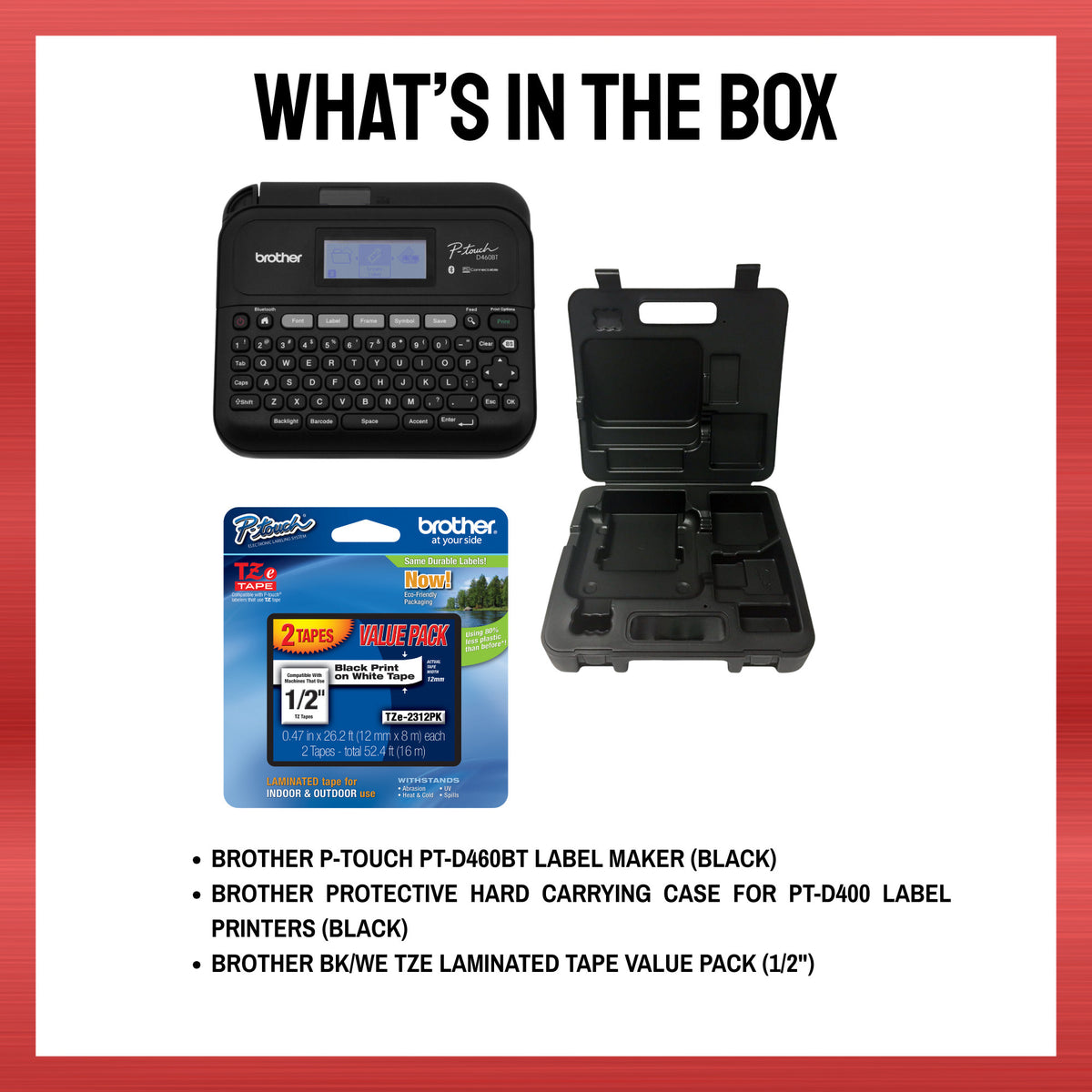 Brother P-Touch PT-D460BT, Portable Label Maker Case, Laminated Tape Value Pack
