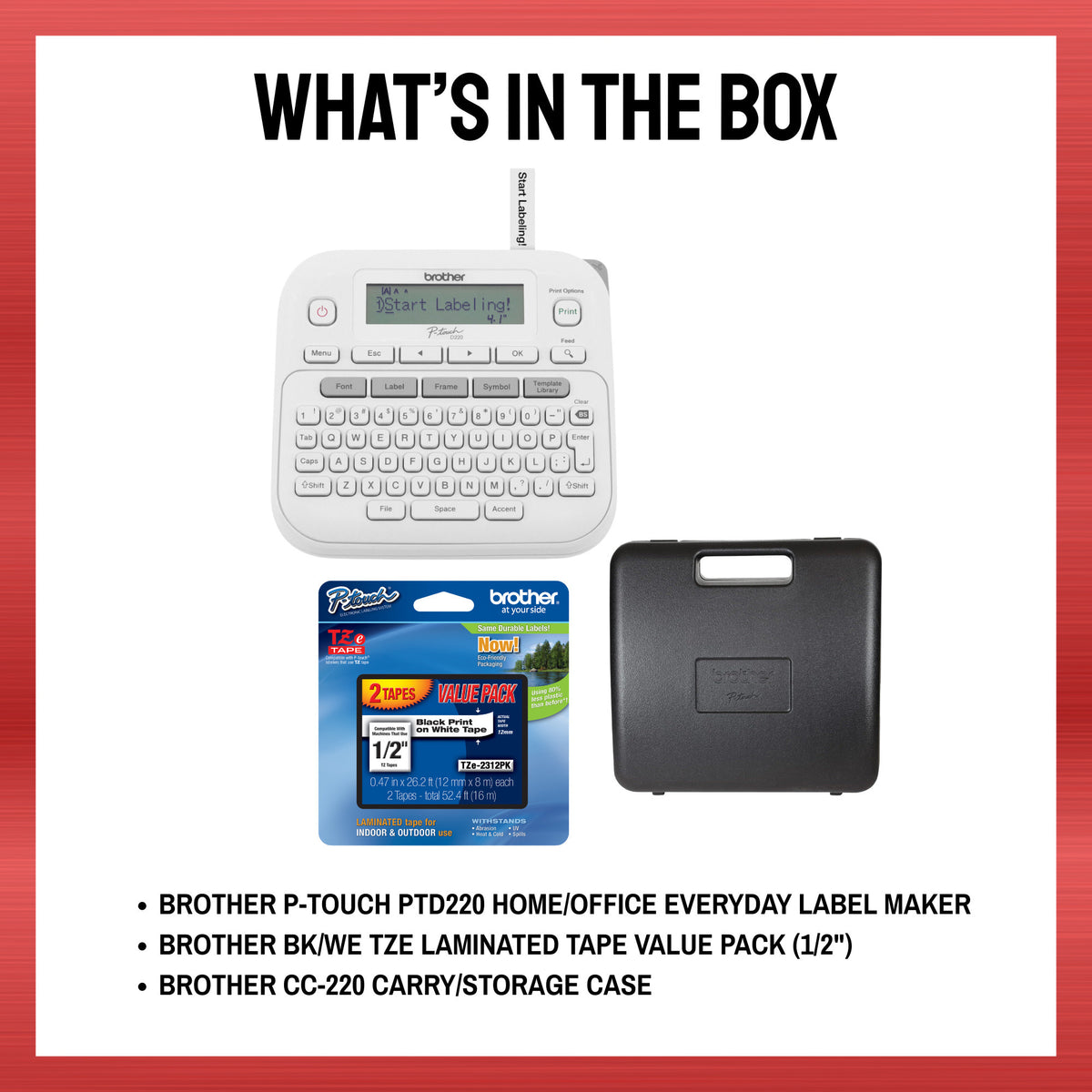 Brother P-Touch PTD220 Portable Label Maker with Laminated Tape and Storage Case