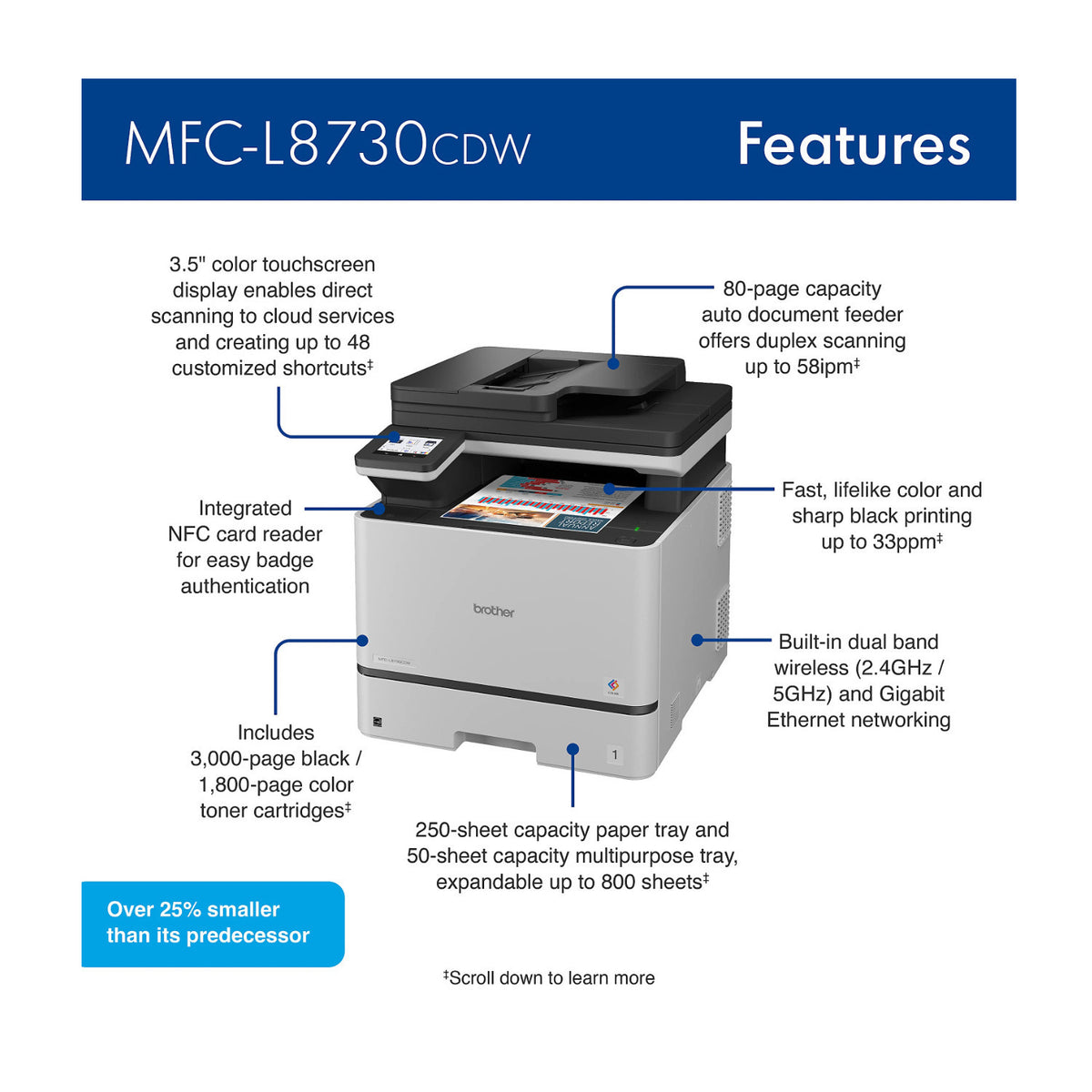 Brother MFC-L8730CDW Business Color Laser All-in-One Printer Bundle with Toner