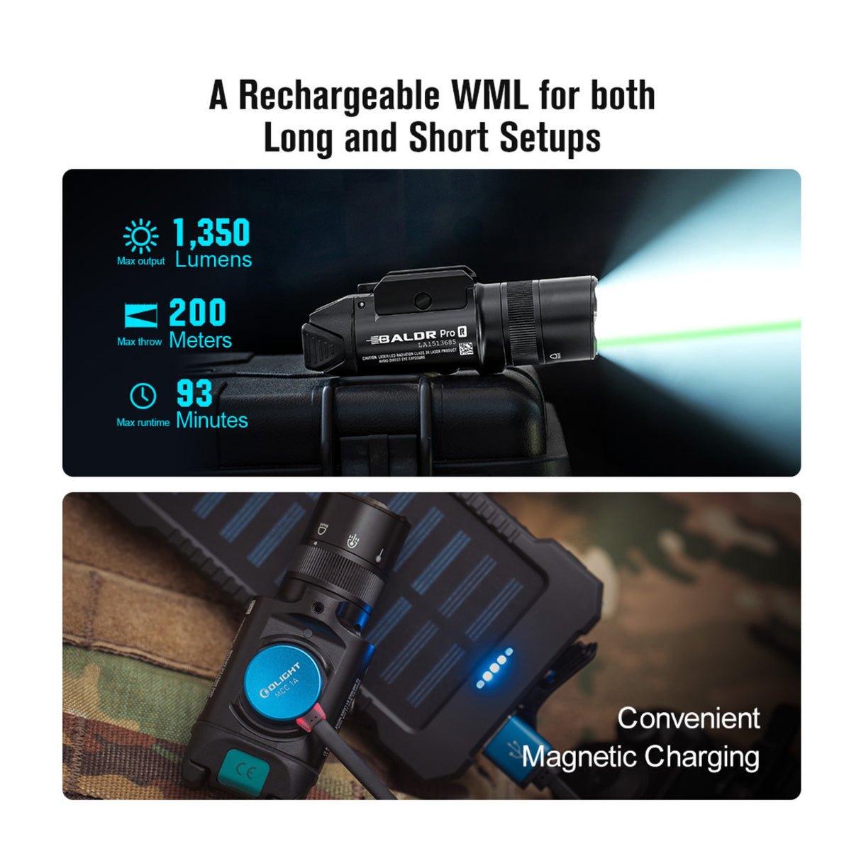 OLIGHT Baldr Pro R Rechargeable Tactical Light with Green Laser (Desert Tan)