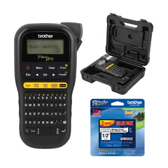 Brother PTH111 P-Touch Pro Label Maker Bundle with Laminated Tapes and Case