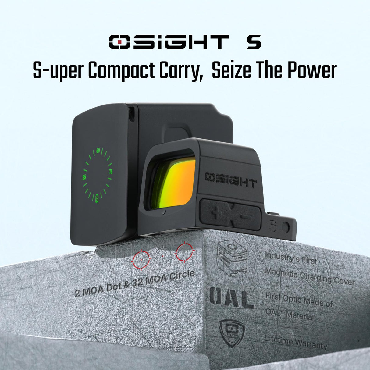 OSIGHT S Multi-Reticle 2 MOA Red Dot and 32 MOA Circle Sight with Charging Cover