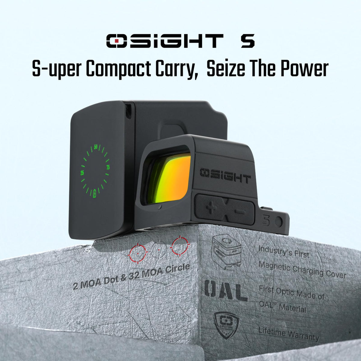 OSIGHT S Multi-Reticle 2 MOA Red Dot and 32 MOA Circle Sight with Charging Cover (Open Box)