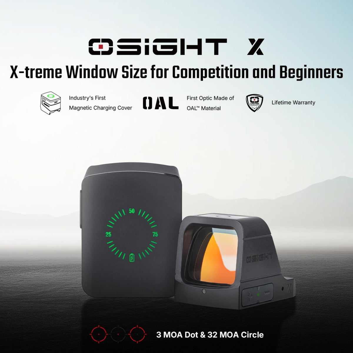 Osight X 3 MOA Dot and 32 MOA Circle Multi-Reticle Sight with Charging Cover (Open Box)