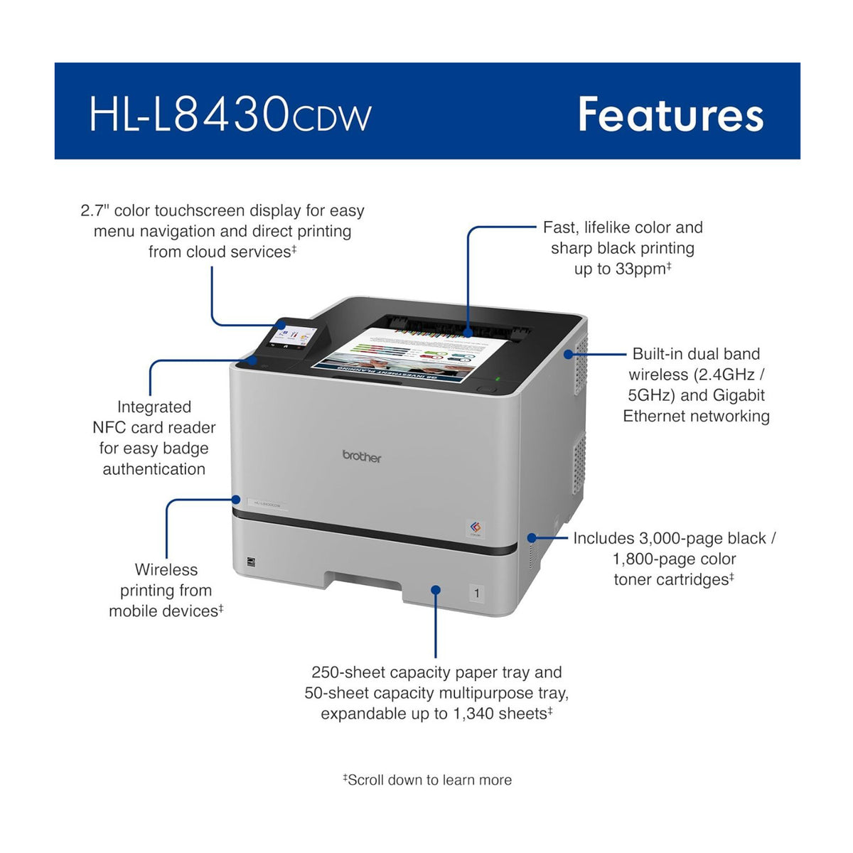 Brother HL-L8430CDW Business Color Laser Printer Bundle with Toner Cartridges
