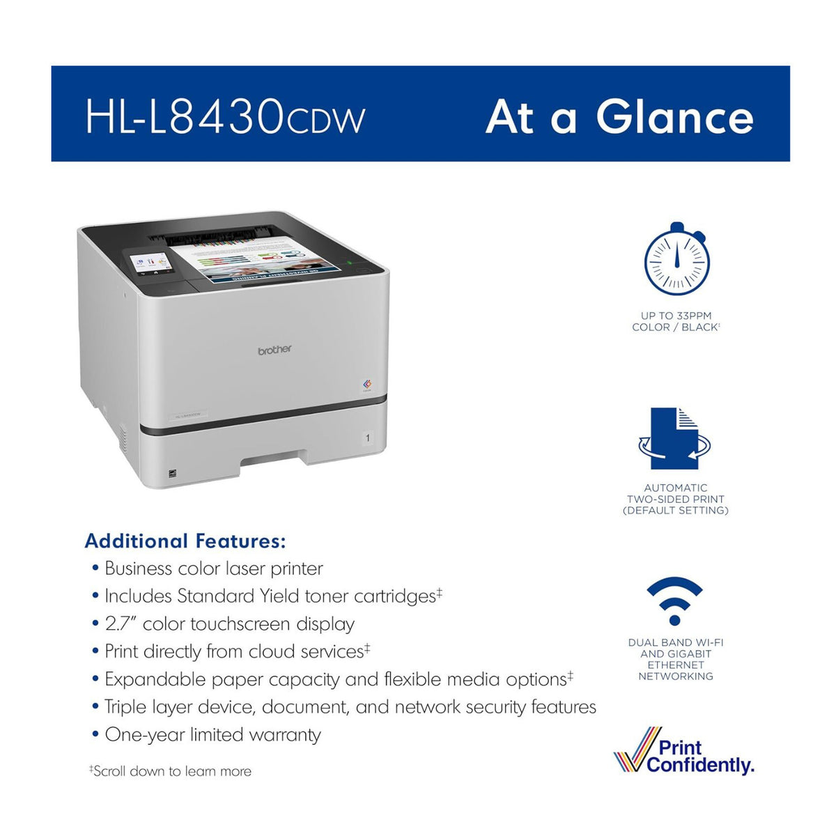 Brother HL-L8430CDW Business Color Laser Printer Bundle with Toner Cartridges