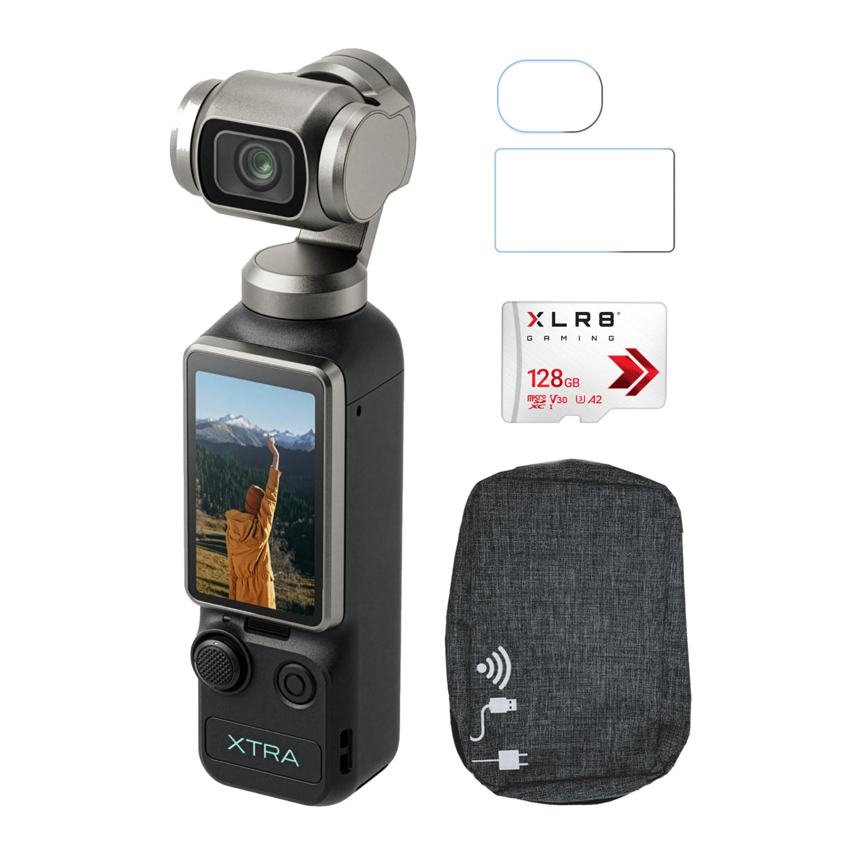 Xtra Edge Muse Gimbal Action Camera with 128GB MicroSD and Accessories Bundle
