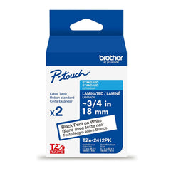 Brother TZe2412PK P-touch Black Print on White Laminated Label Tape (2-Pack)