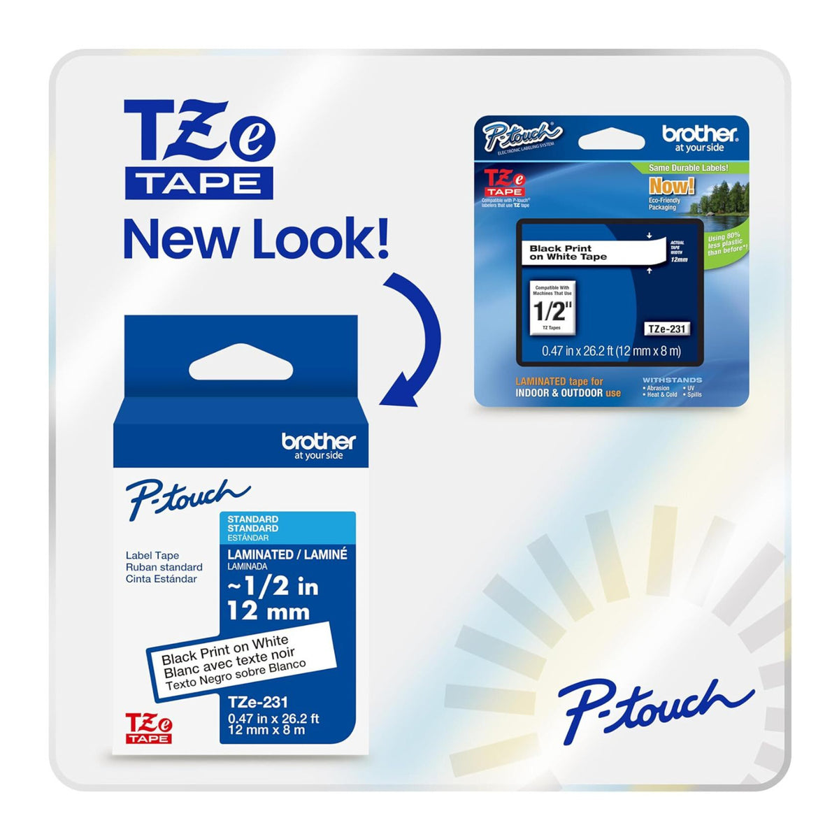 Brother TZe2412PK P-touch Black Print on White Laminated Label Tape (2-Pack)