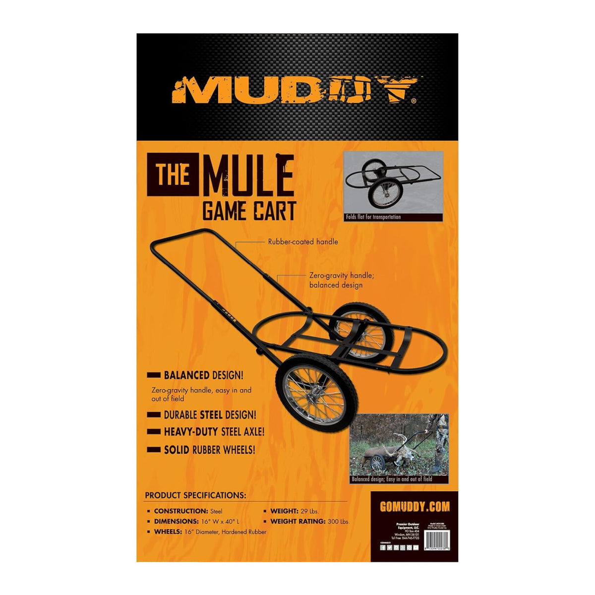 Muddy Mule Game Cart with 16 Inch Wheels and 300 Lbs. Capacity (Open Box)