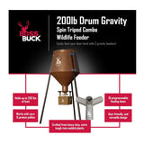 BOSS Buck 200lbs Deer Feeder Drum with Auto Feed System 2 Way Protein Head