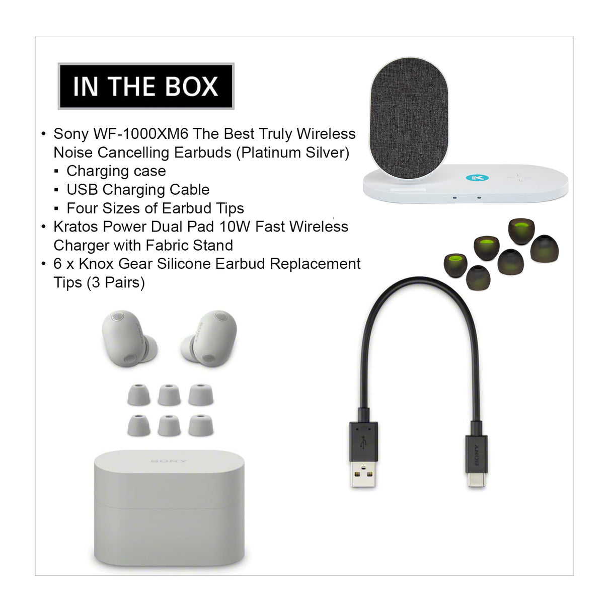Sony WF-1000XM6 Wireless Earbuds (Platinum Silver) with Accessories Bundle