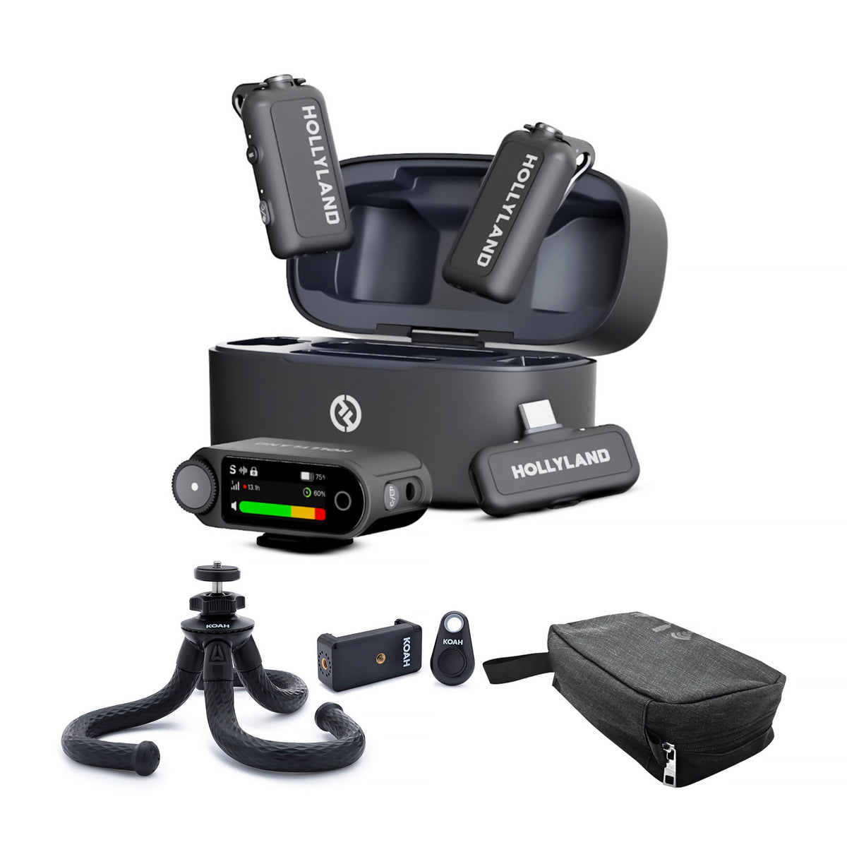 Hollyland LARK MAX 2 Combo Wireless Microphone System (Space Gray) Bundle