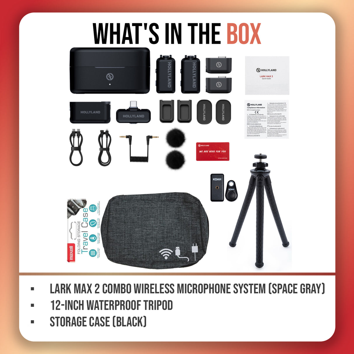 Hollyland LARK MAX 2 Combo Wireless Microphone System (Space Gray) Bundle