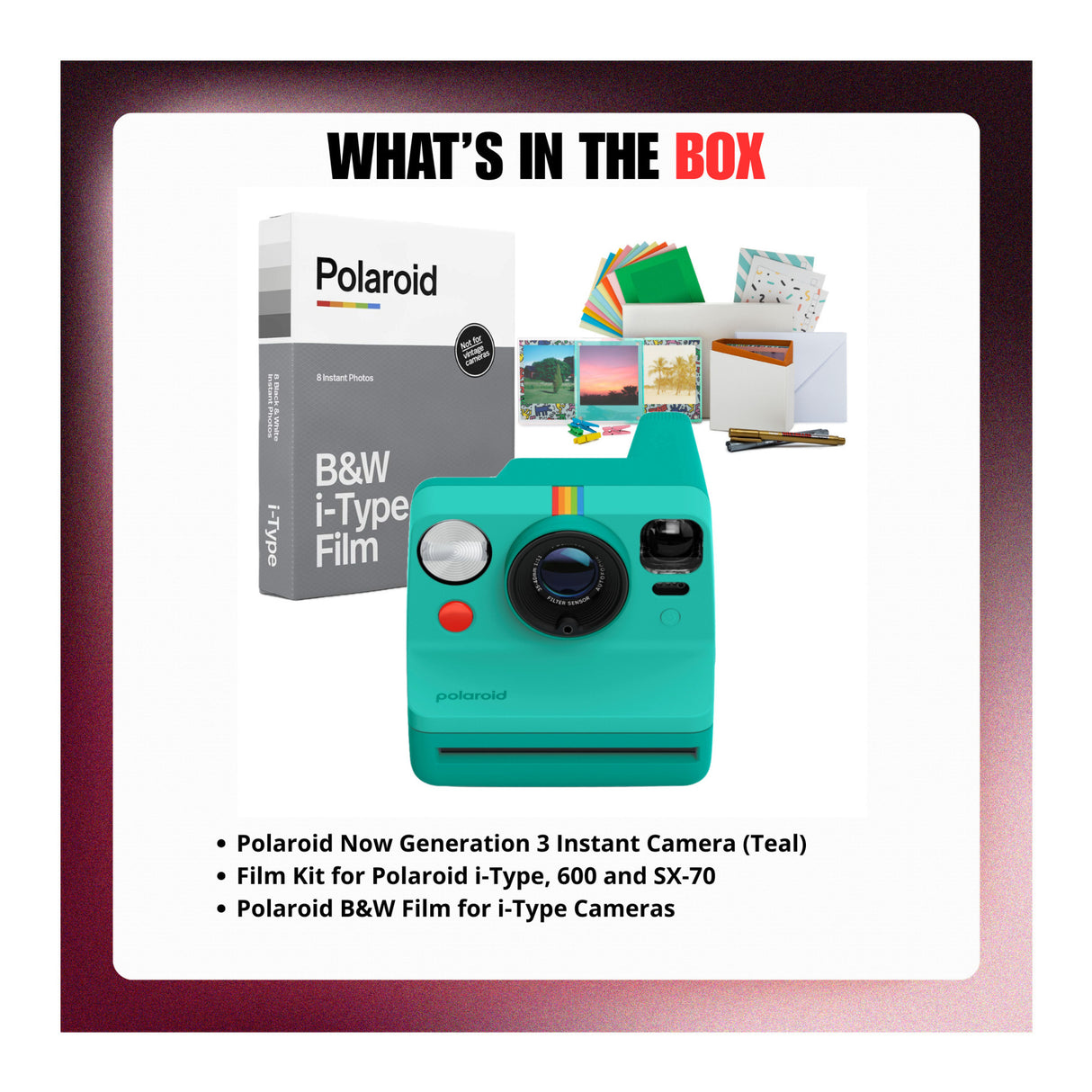 Polaroid Now Generation 3 Instant Camera (Teal) with BandW Film and Accessories