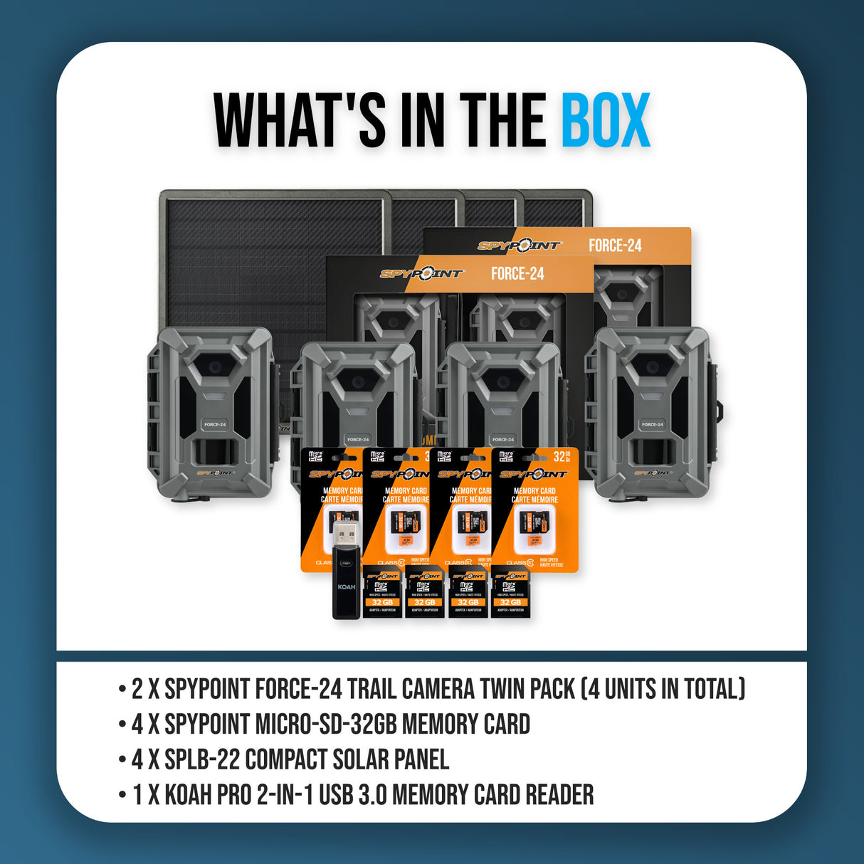 Spypoint Force-24MP Non-Cellular Trail Camera Bundle (4 Pack) with Accessories