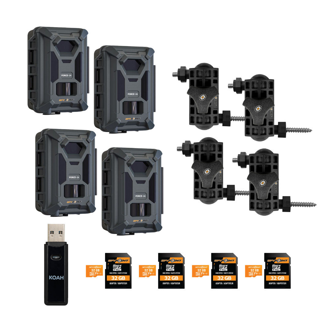 Spypoint Force-24MP Non-Cellular Trail Camera (4 Pack) Bundle with Accessories