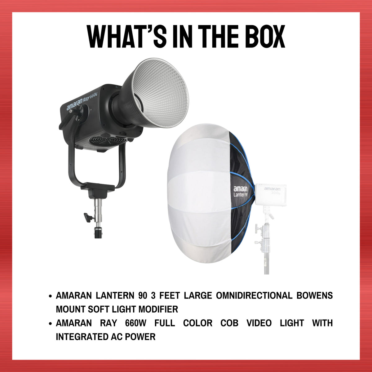 Amaran Ray 660W Full-Color COB Video Light Bundle with 3-Feet Lantern 90 Softbox